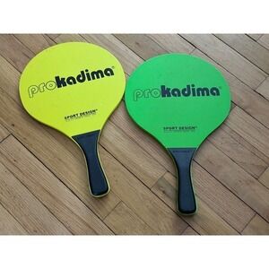 ProKadima Sport Design Wood Beach Paddle Set Neon Yellow Green Backyard Fun Play